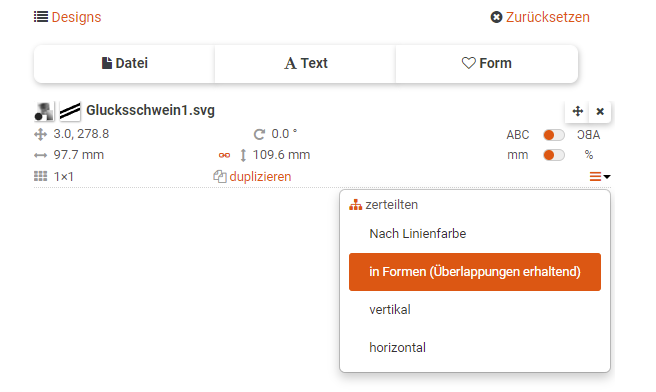 Laserparameter Glücksschwein