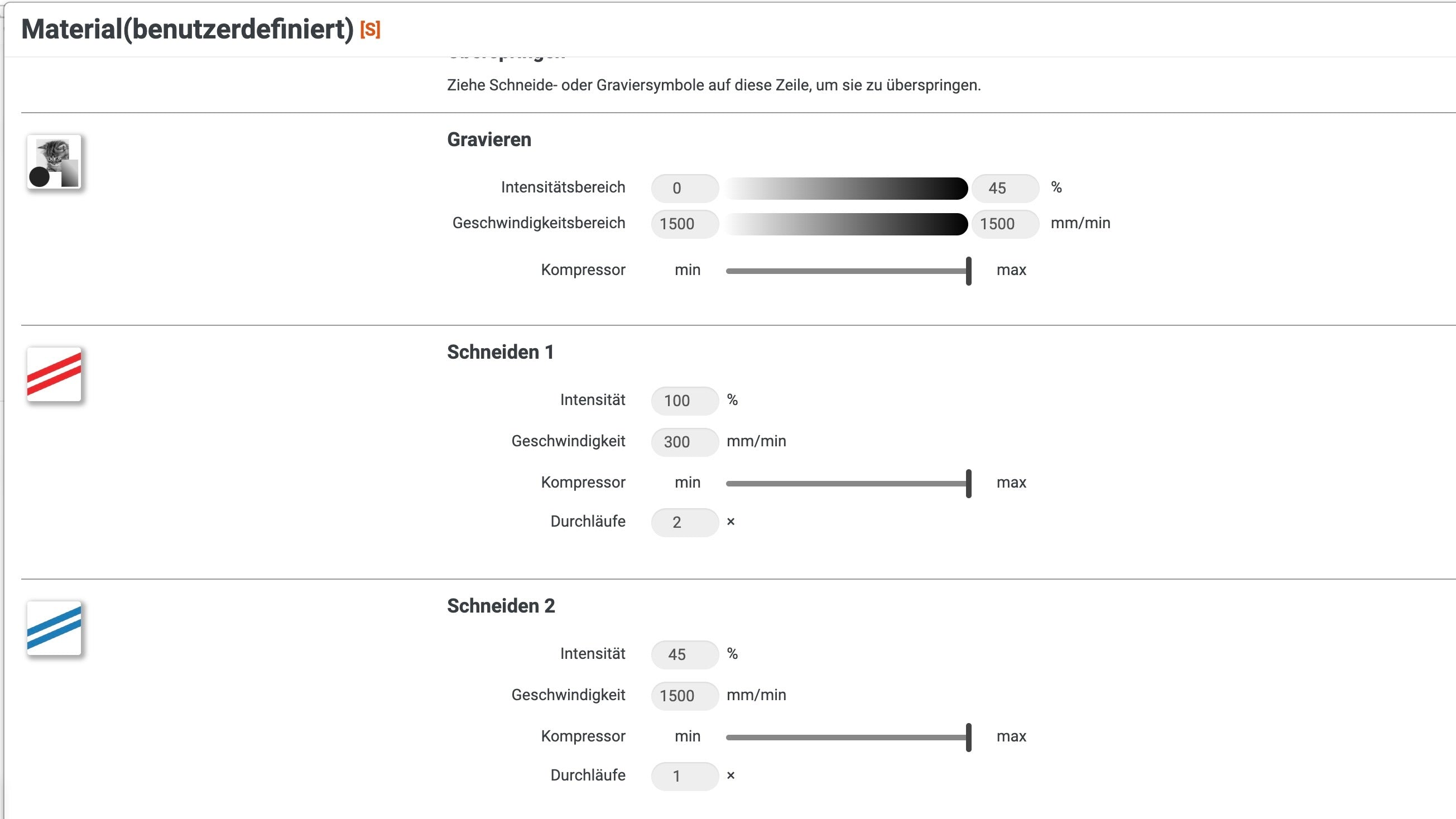 configuración del láser