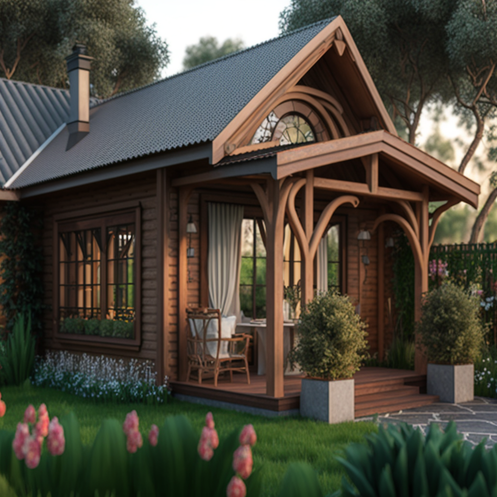 Garden house made of thermal wood