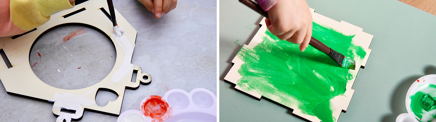 Painting a birdhouse with children