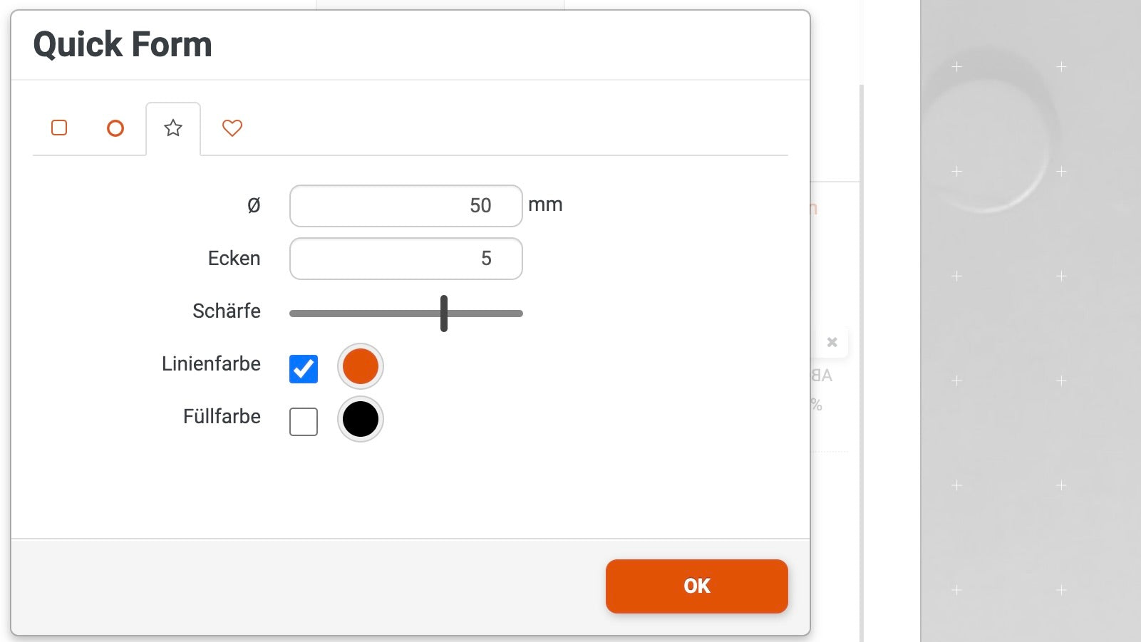 Quick Form Lasereinstellung Sterne