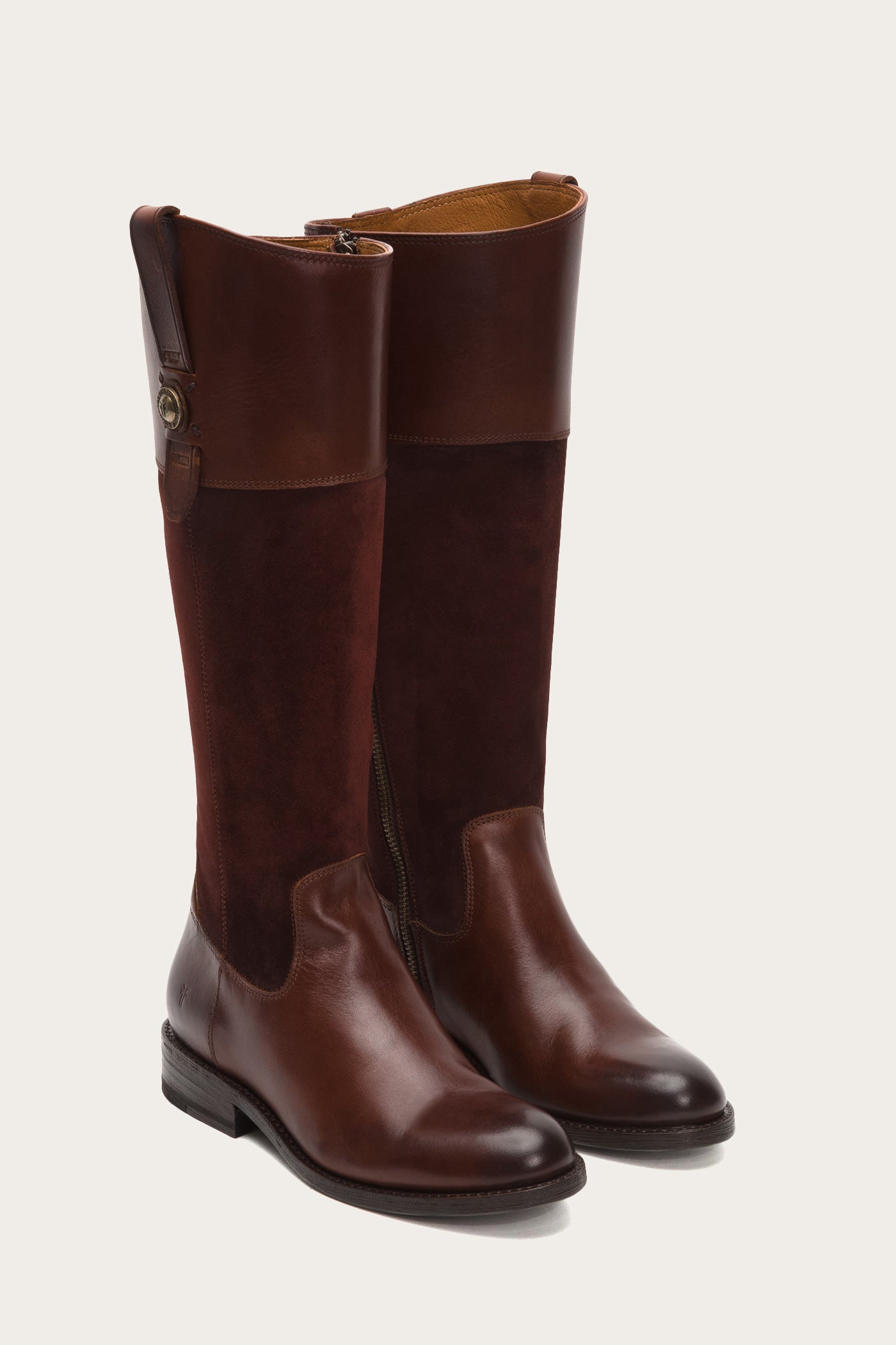 frye women's jayden button tall leather and suede riding boot