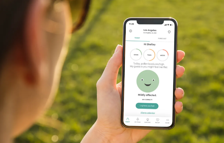 Someone looking at our app’s homescreen while they’re out. You can check the pollen levels for trees, grass and weeds