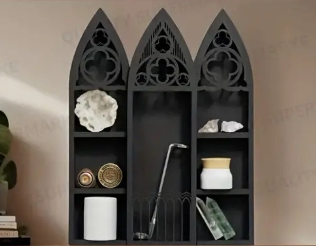 Gothic Wood Crystal Display Three Towers Shelves 12 x 8"