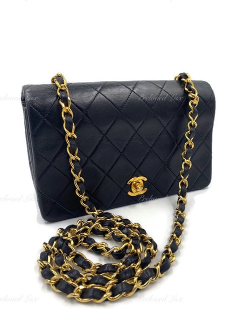 Black Quilted Lambskin Mini Full Flap Bag Gold Hardware, 2000-2002