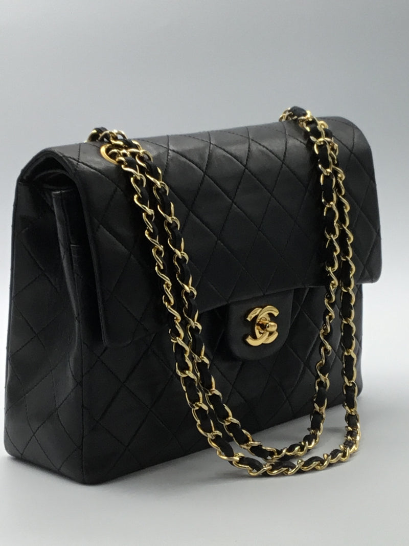 Sold-CHANEL Classic Lambskin Double Chain Double Flap Bag Medium black ...