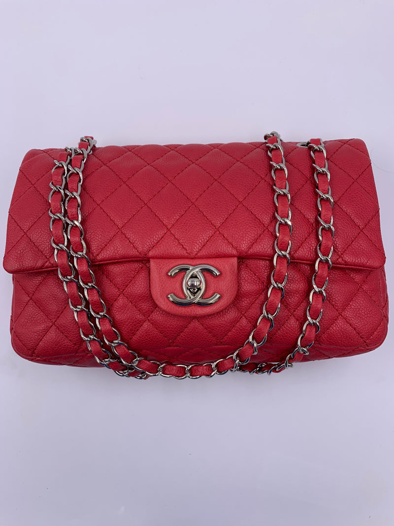 CHANEL Caviar Red Double Flap Shoulder Bag Silver Hardware - Preloved Lux  Canada