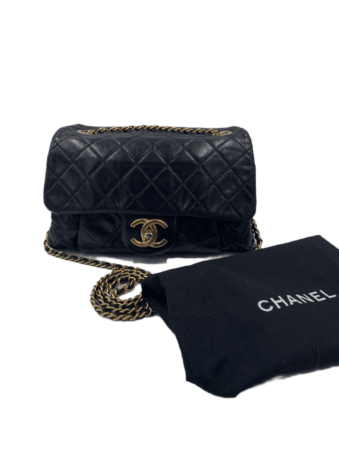 Chanel Iridescent Calfskin Flap Crossbody Bag Black Gold Hardware Preloved Lux