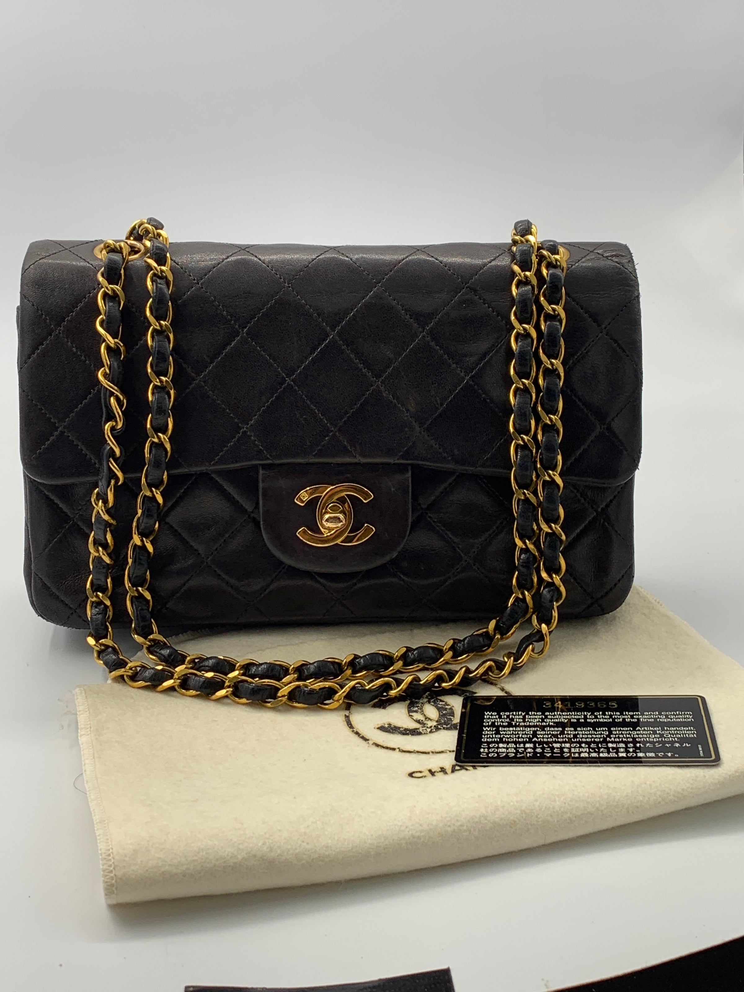 Sold-CHANEL Classic Lambskin Double Chain Double Small Flap Bag black ...