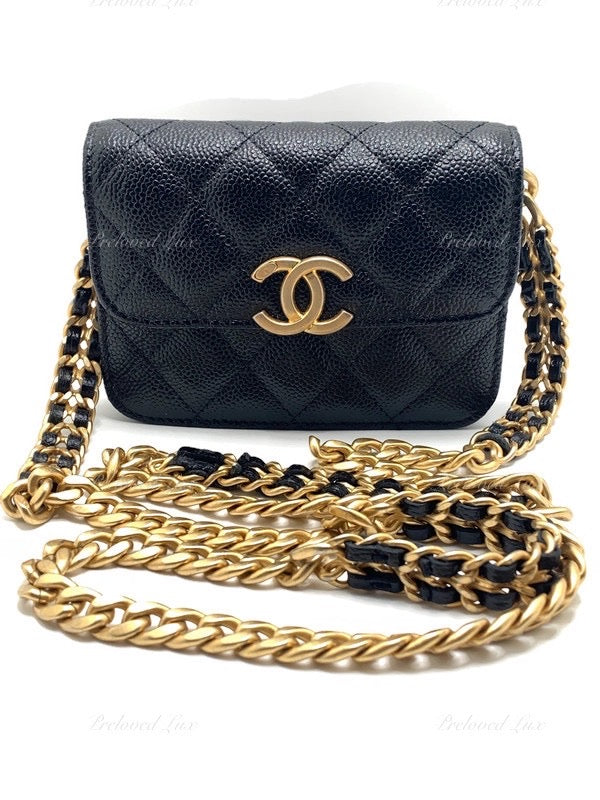 CHANEL Black Caviar Mini Clutch Crossbody Flap Gold Hardware – Preloved Lux