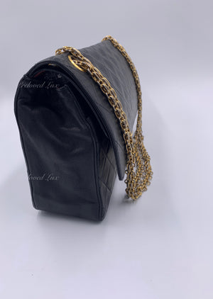 CHANEL Classic Lambskin Vintage Medium Flap Bag Black / Gold Hardware with Bijoux Chain