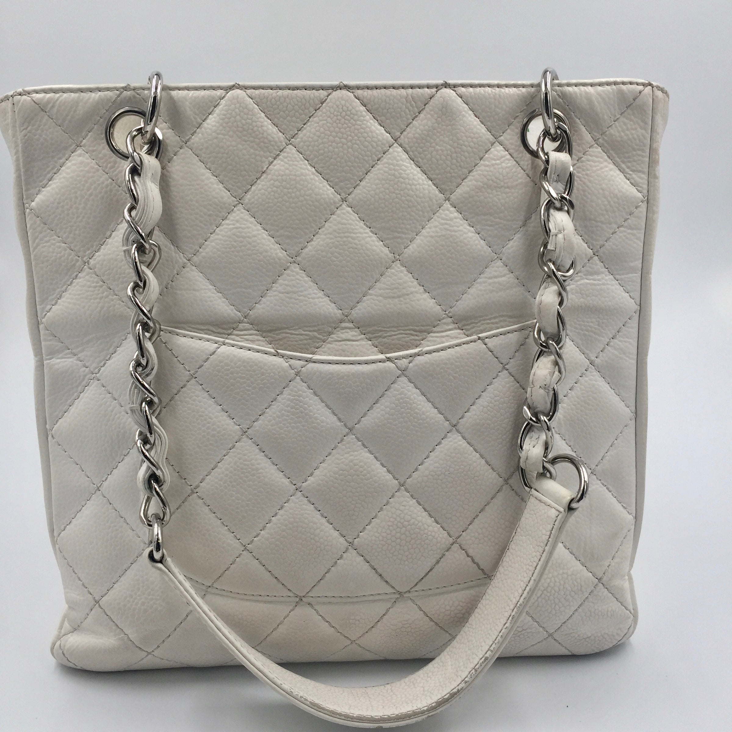 Sold-CHANEL Caviar Quilted Petite Shopping Tote White PST – Preloved Lux