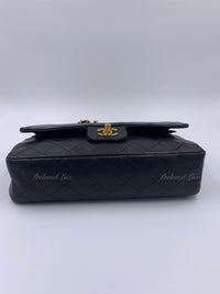 CHANEL Lambskin Double Chain Double Medium Flap Bag black/gold