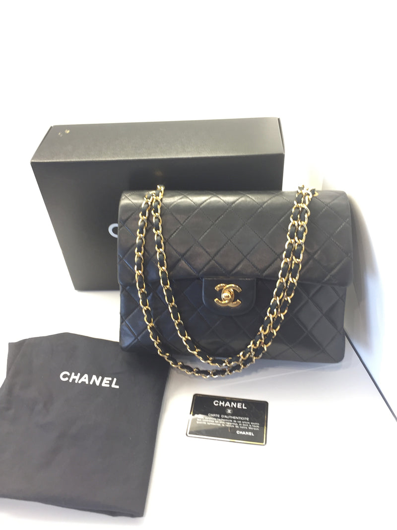 Sold-CHANEL Classic Lambskin Double Chain Double Flap Bag Medium black ...