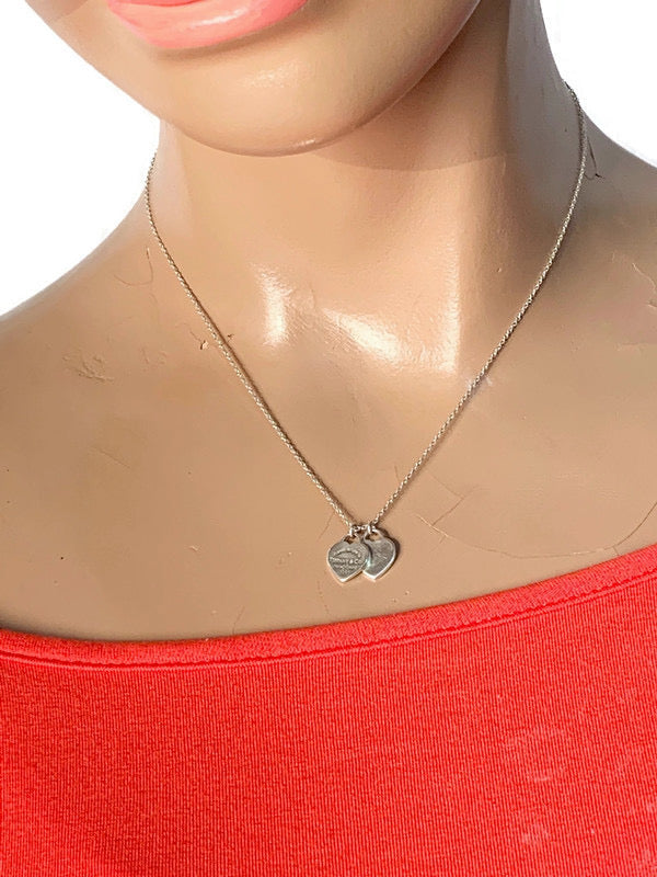 Tiffany & Co. - Return to Tiffany Mini Sterling Silver Diamond Heart Tag and Key Tag Pendant Necklace