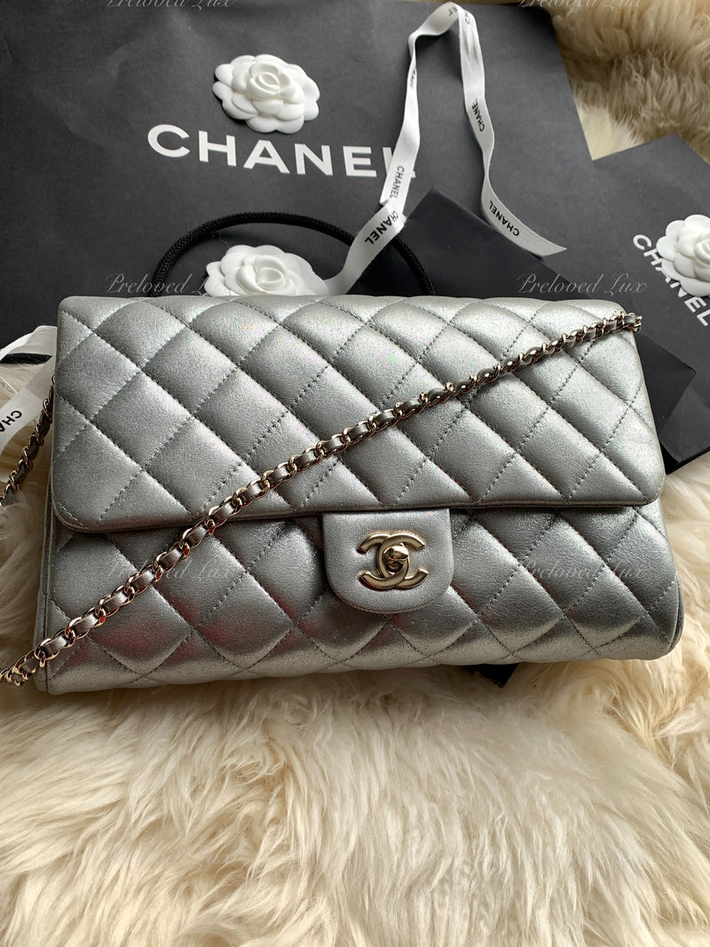 Chanel Classic Double Flap Black Silver Caviar Leather at 1stDibs
