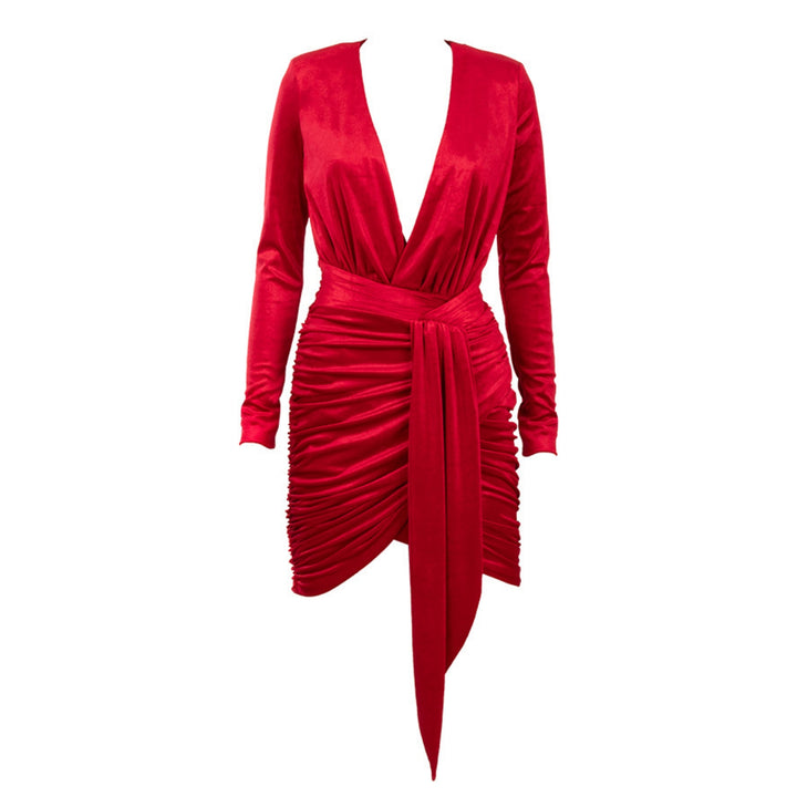 red velvet ruched dress