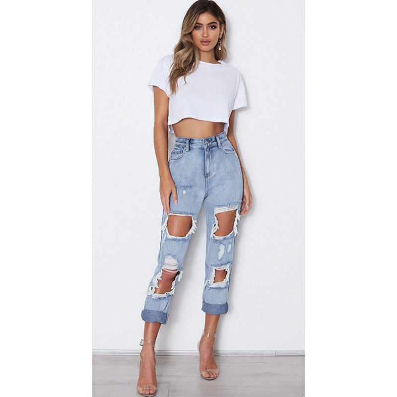 high waisted loose ripped jeans