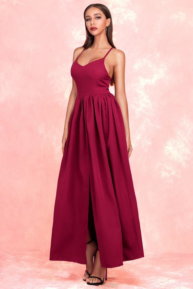 v neck side split maxi dress