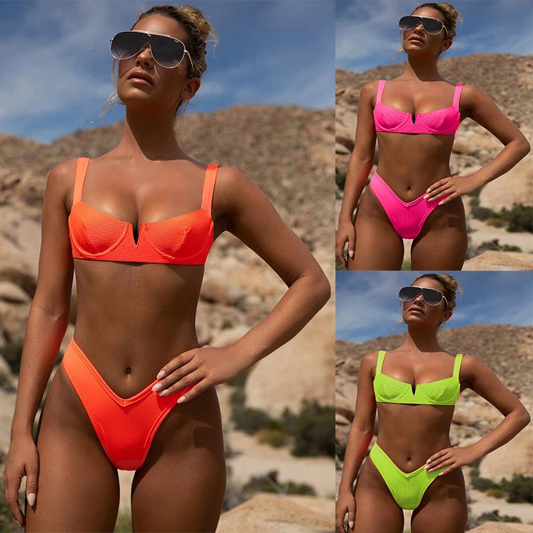 neon high leg bikini