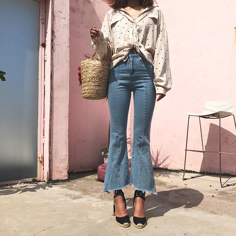 frayed hem bell bottom jeans