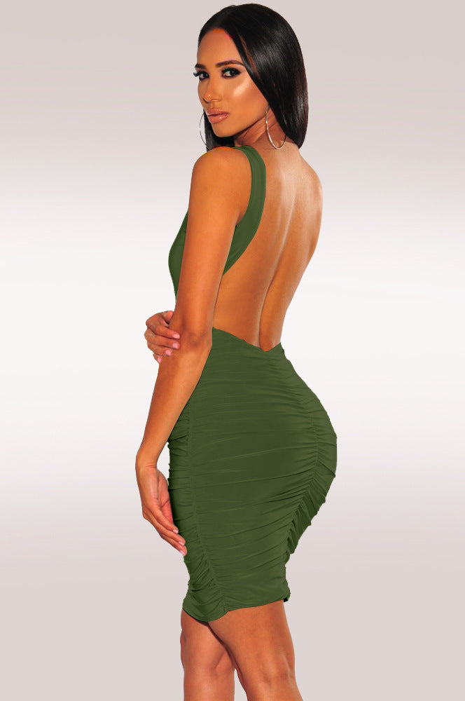 plunging ruched midi dress