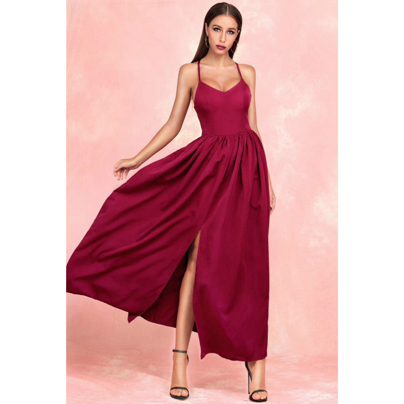 v neck side split maxi dress