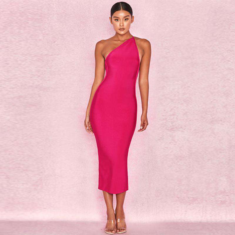 one shoulder backless dress