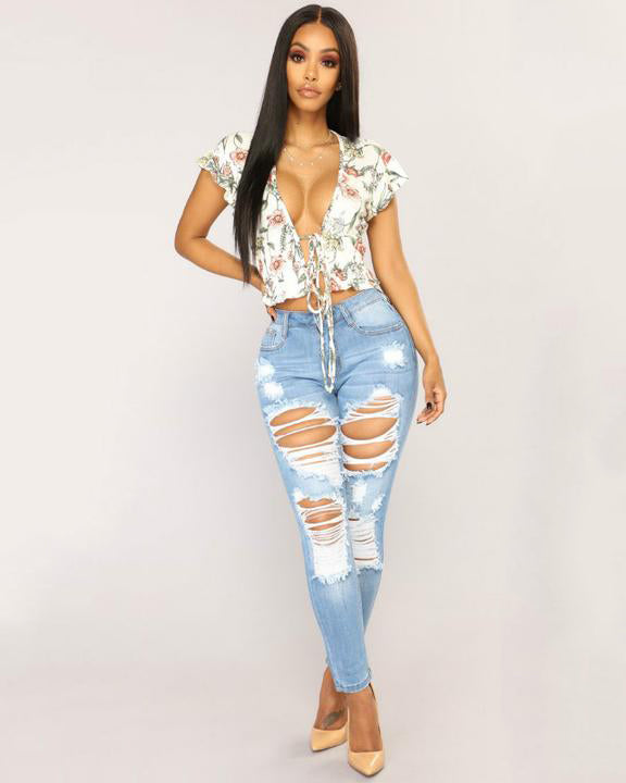 Ongebruikt Chic High Waist Elastic Extreme Ripped Jeans – FLAMINGO JM-93