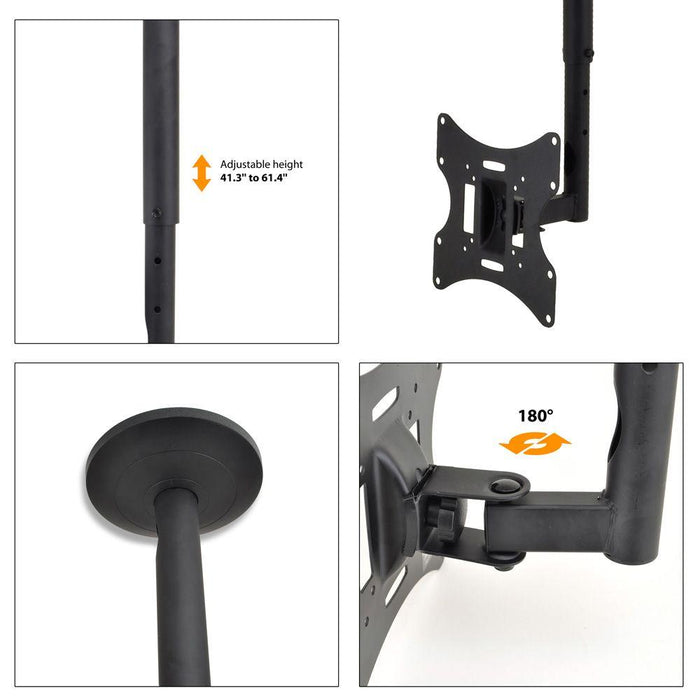 Adjustable Height TV Ceiling Mount - Swivel and Tilting Vertical VESA Universal Mounting Bracket, Mounts 23 to 42 Inch HDTV, LED, LCD, Plasma, Flat Screen Television Up to 30 KG - Pyle PCTVM15