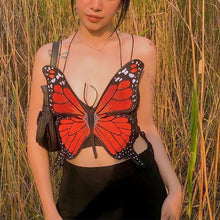 Load image into Gallery viewer, Summer Chic Vest Set Sleeveless Backless V-Neck Patchwork Sling Vest+Butterfly Decoration Crop Top