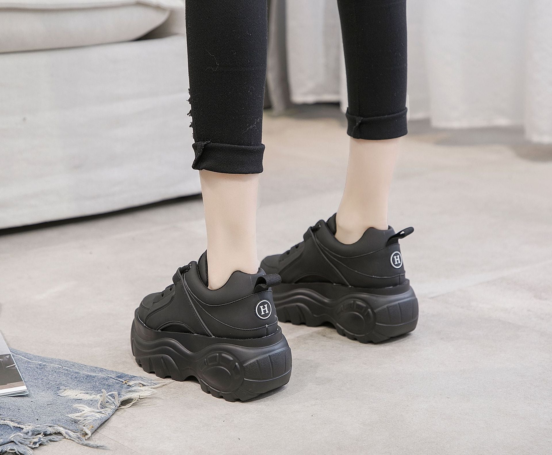 high platform sneakers black