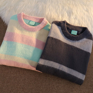 Preppy Style Hit Color Striped Sweater