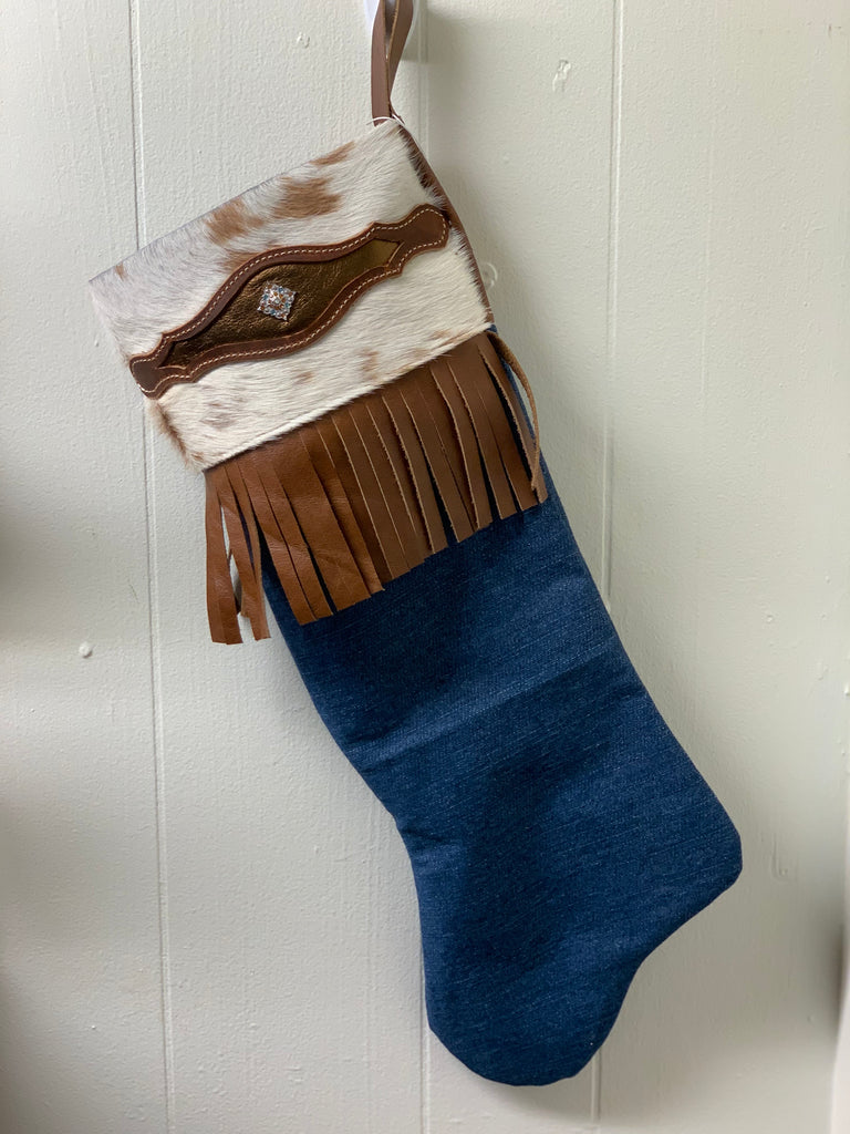 Hair On Cowhide And Fringe Christmas Stocking Two Guns Leather Co