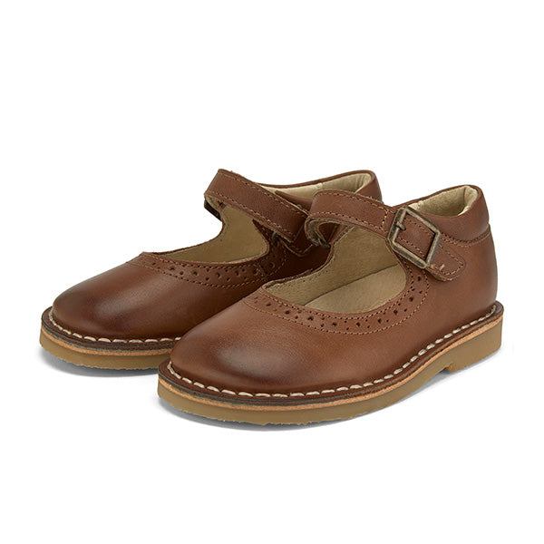 Martha Velcro Jane Shoe Tan Burnished Leather - Young Soles London
