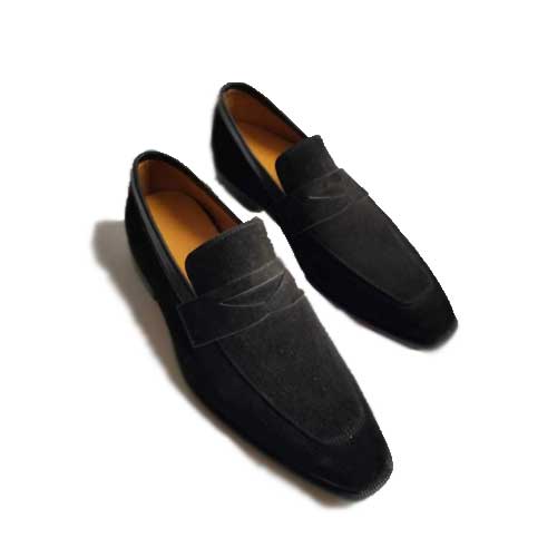 dark blue suede loafers