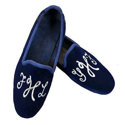 Handmade Men's Blue Velvet Slippers 