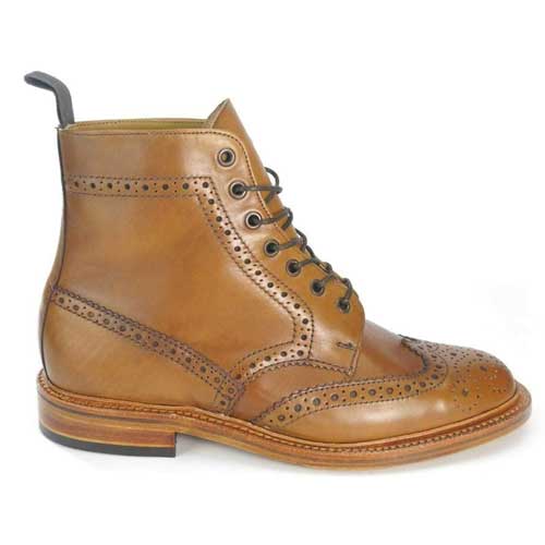 Handmade Men's Tan Formal Brogue Ankle Cognac Wingtip Boots