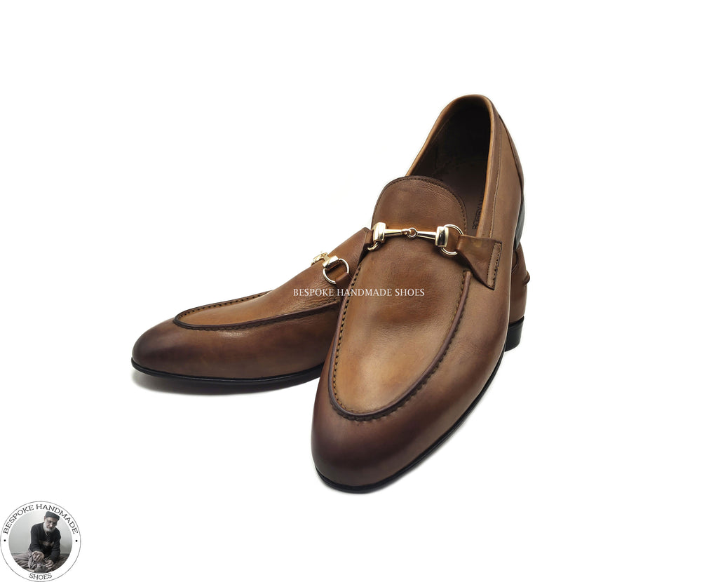ilegal por qué Soleado Handmade Men's Genuine Tan Leather Moccasin Slip On Loafers Dress Shoe