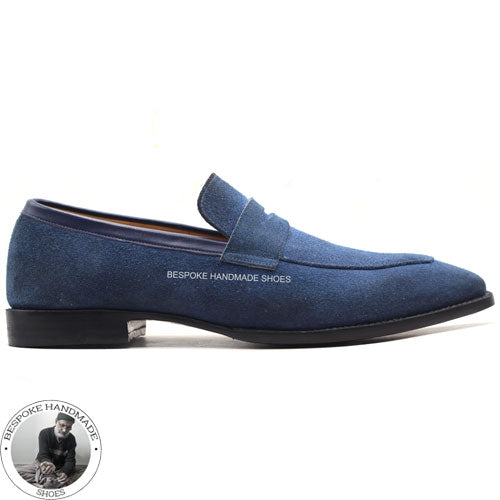 mens blue suede slip on shoes