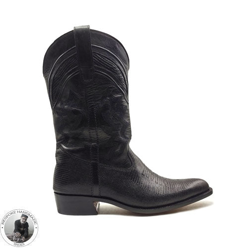 Handmade Genuine Black Leather Cowboy Mexican Western Texas Boots