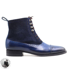 Handmade Men S Genuine Blue Leather And Suede Toe Cap Lace Up Oxford B