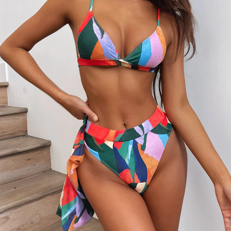 Abstract Print Multi Color With Shrug Bikini