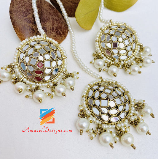 Buy Gold Pink Pearl Halfmoon Mirror Earrings by RITIKA SACHDEVA at Ogaan  Online Shopping Site