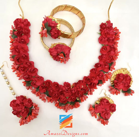 Hot Pink And Yellow Flower Jewellery Necklace And Bangles With Earring –  Amazel Designs