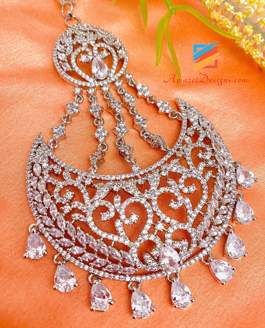 Elegant Silver Plated American Diamond Earring - South India Jewels