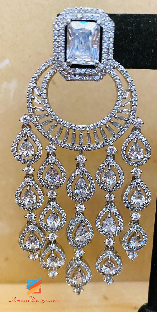 American Diamond Long Earrings with Pearl – Jewels By Ayesha