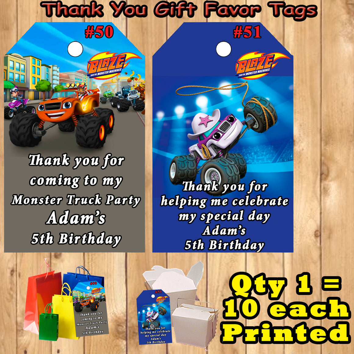 Blaze Monster Machine Truck Birthday Favor Thank You Gift Tags 10 ea P ...
