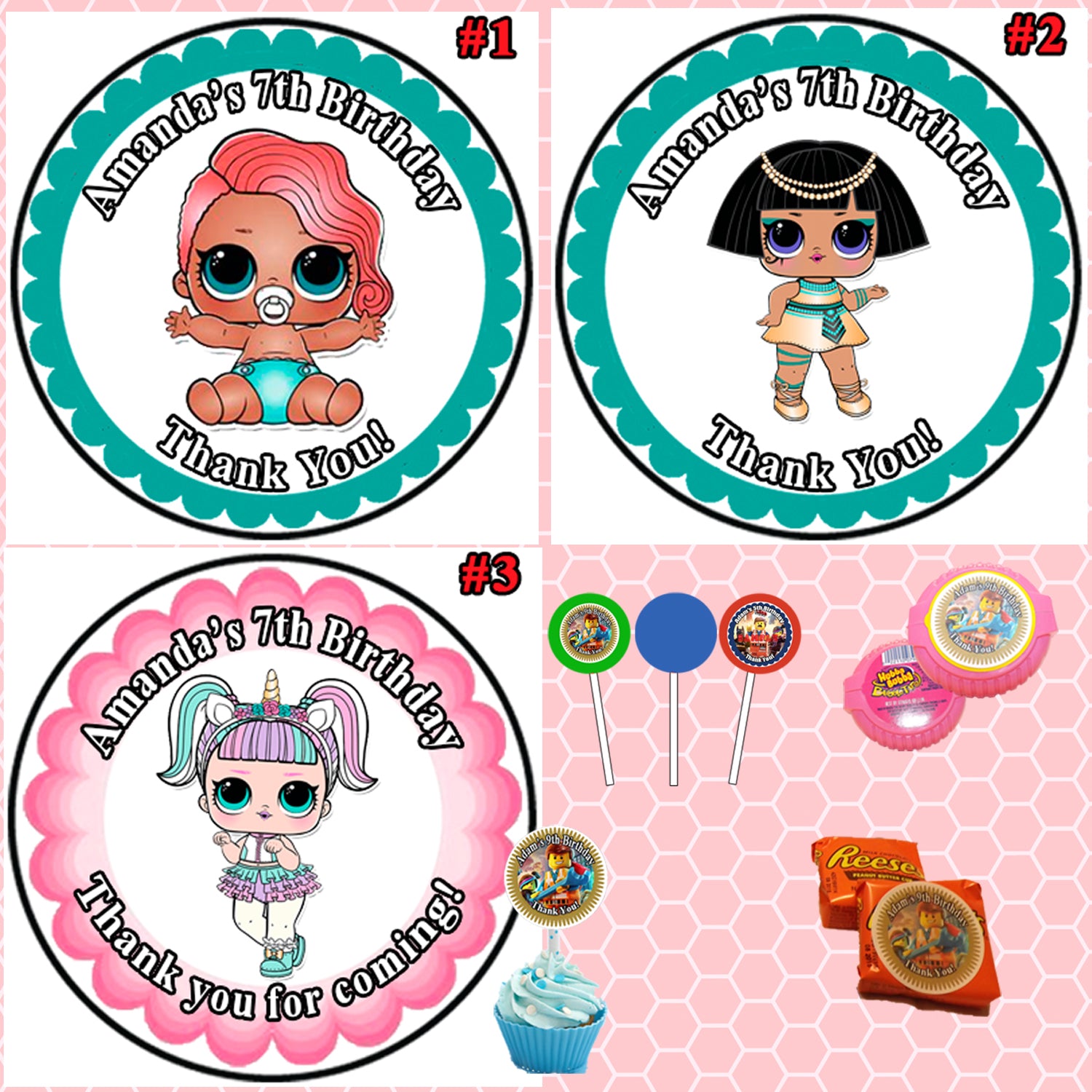 lol surprise doll birthday round stickers printed 1 sheet cup cake top virginia design shop