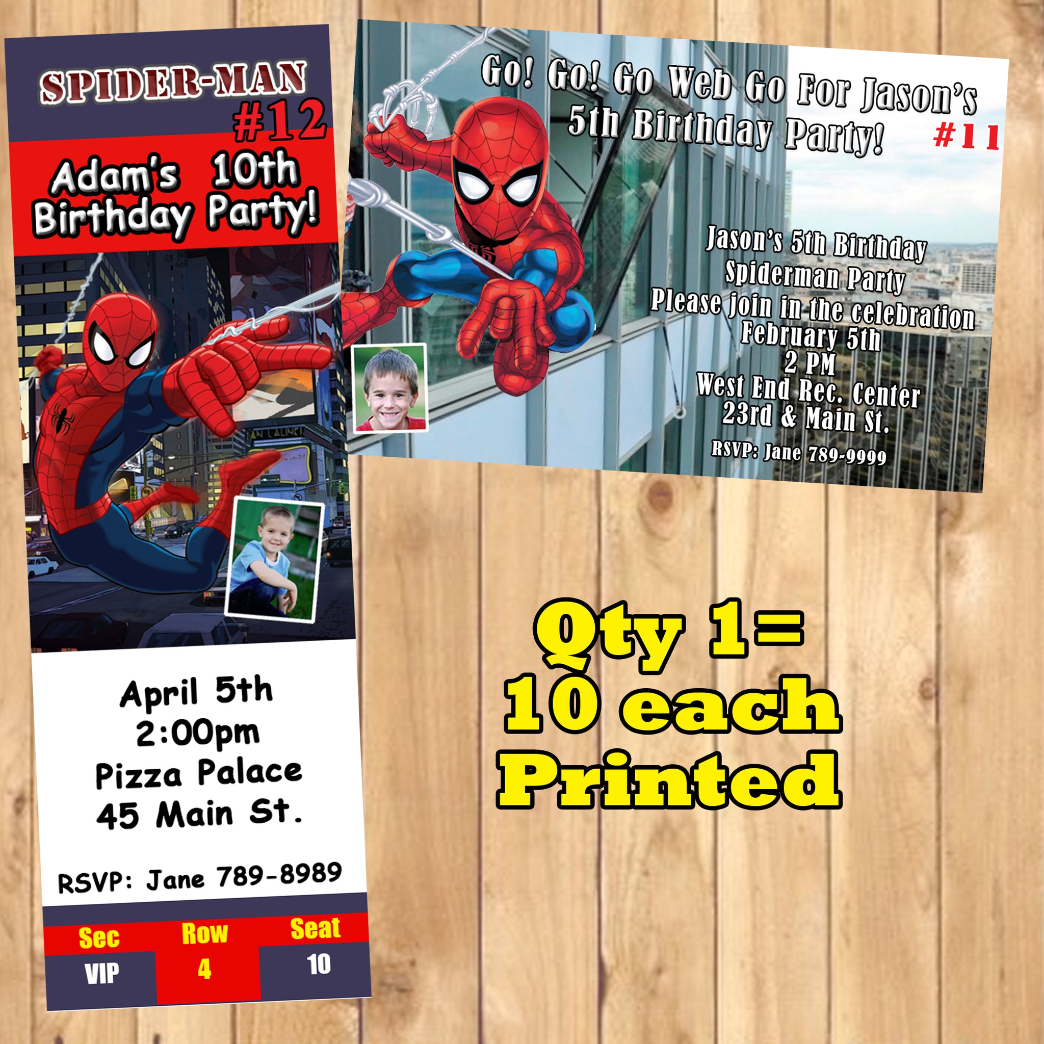 Spiderman Birthday Invitations Printed 10 ea with Envelopes Personaliz –  Virginia Design Shop